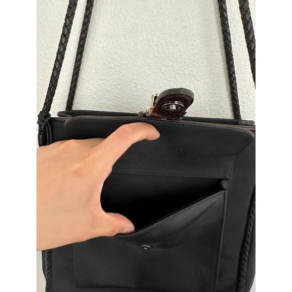 Brighton Nylon Shoulder Bag Braided Strap Croc Embossed Black Silver Western - Picture 3 of 11